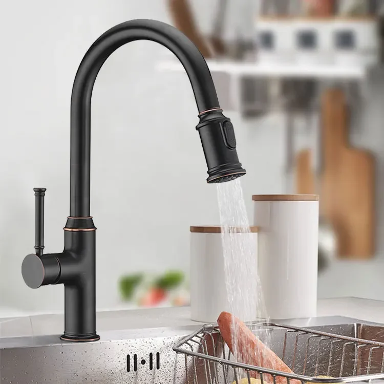 Pull Down Kitchen Sink Faucet Hot and Cold Cupc Commercial Spring Sale Black Cheap OEM Ceramic Style Brass Lead Surface Graphic