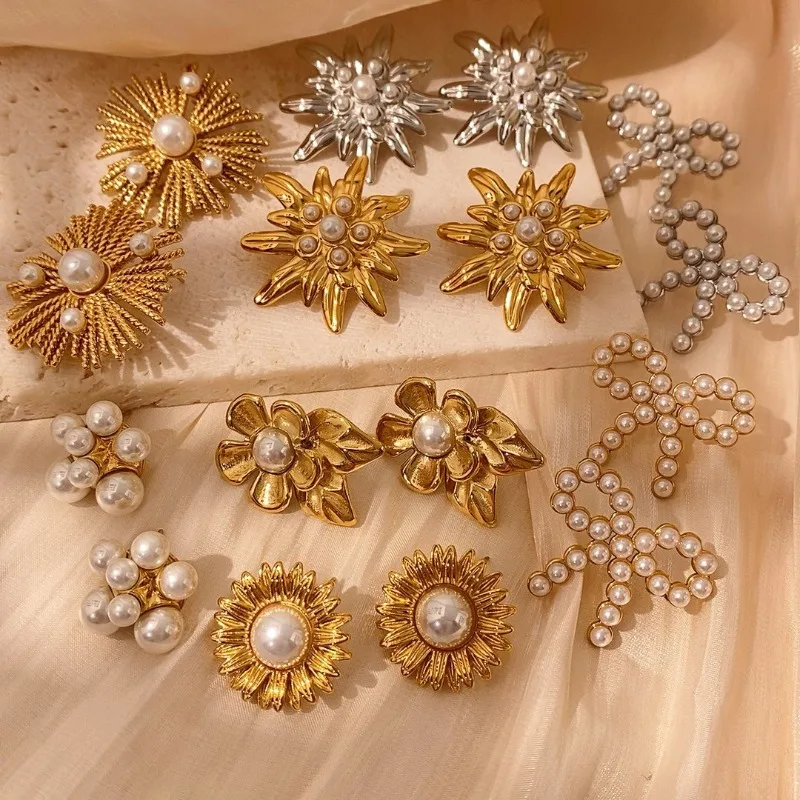 Gold Silver Sunburst Pearl Earring Jewelry Accessories, Women Create Earrings Necklaces Bracelets Daily Gift
