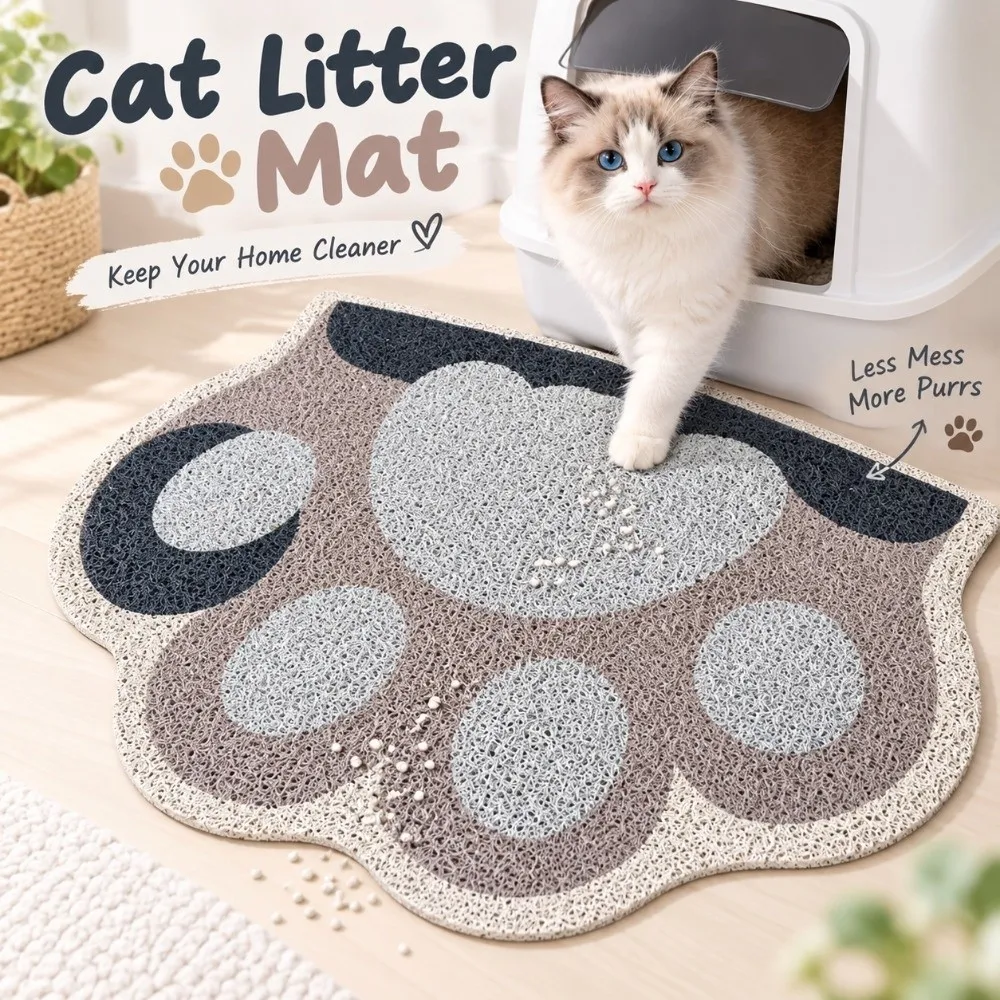 Cute Cat Paw Shaped Cat Litter Mat Odor Control Waterproof Litter Trapping Mat Non-Slip Anti-fouling Pet Door Mat Home Floor