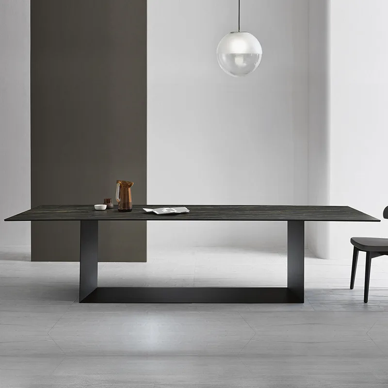 Italian designer sintered stone dining table rectangular, modern minimalist villa home for 6 or 8 people, light luxury Nordic