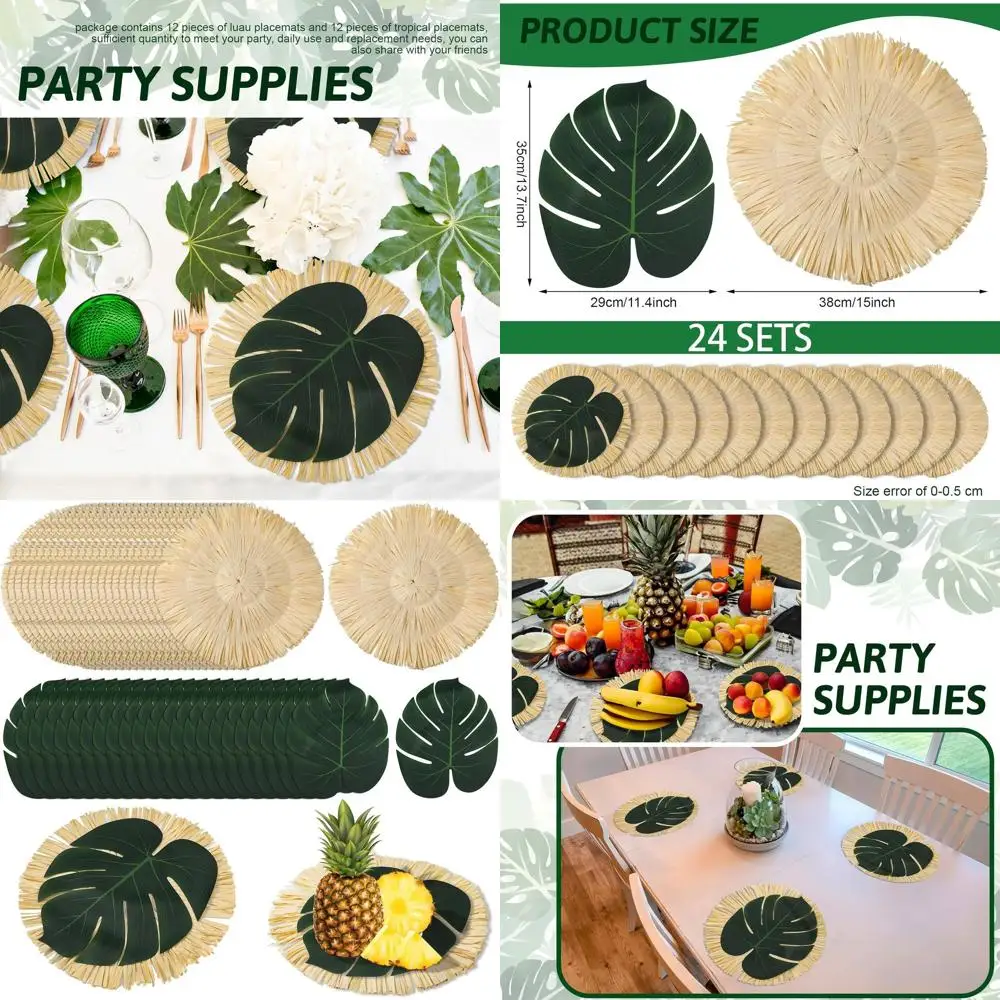 

Круглые тропические салфетки для стола в стиле луау с пальмовой бахромой, оптовый набор для летнего гавайского праздника, декор для стола