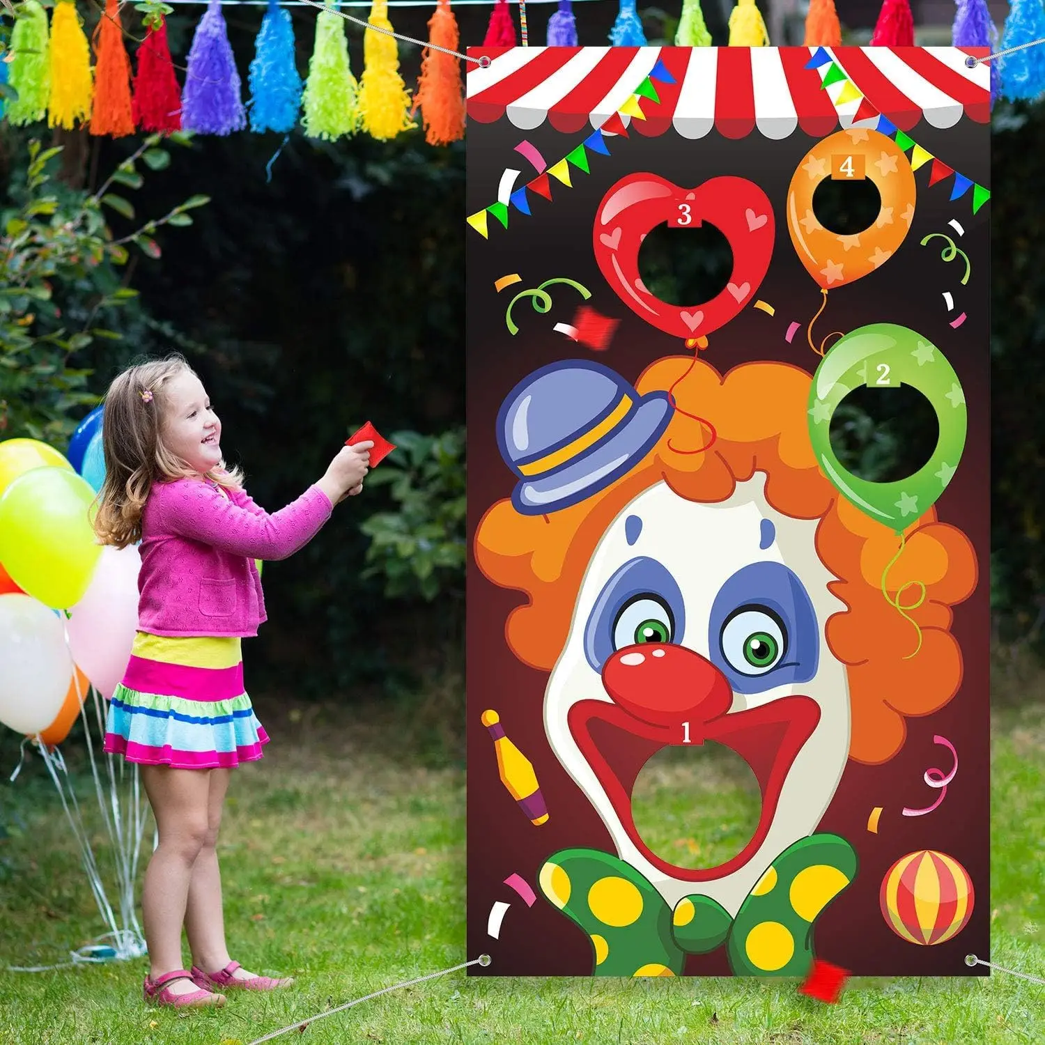 Karnevals-Wurfspiele, Banner mit 3 Sitzsäcken, Halloween-Karnevalsspiel für Kinder und Erwachsene, Zirkus-Thema, Party-Dekoration für