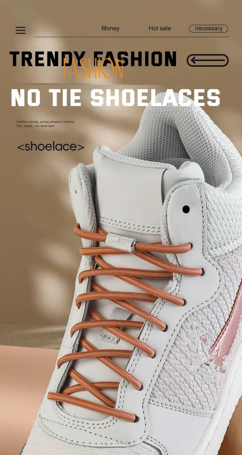 Runde elastische Schnürsenkel für Turnschuhe, Tennisschnürsenkel ohne Krawatten für Kinder und Erwachsene, ohne Krawatte, Schnürsenkel, Gummibänder, Schuhe, Zubehör – Detail 1