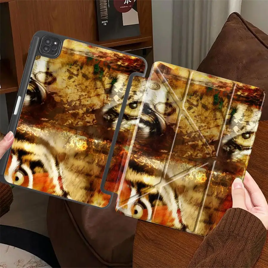 Tiger Eyes Holder Cover Tablet Case For iPad Air 4 5 M3 M2 M4 11inch Pro 11th 10th 9th 8th 7th 12.9inch Mini 6 7 Pro 2025