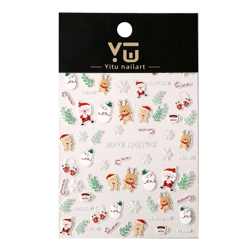 1 vel Kerst Nail Art Stickers Creatieve DIY Reliëf Sneeuwvlok Bell Candy Cane Nail Art Decals Lijm DIY Manicure Salon