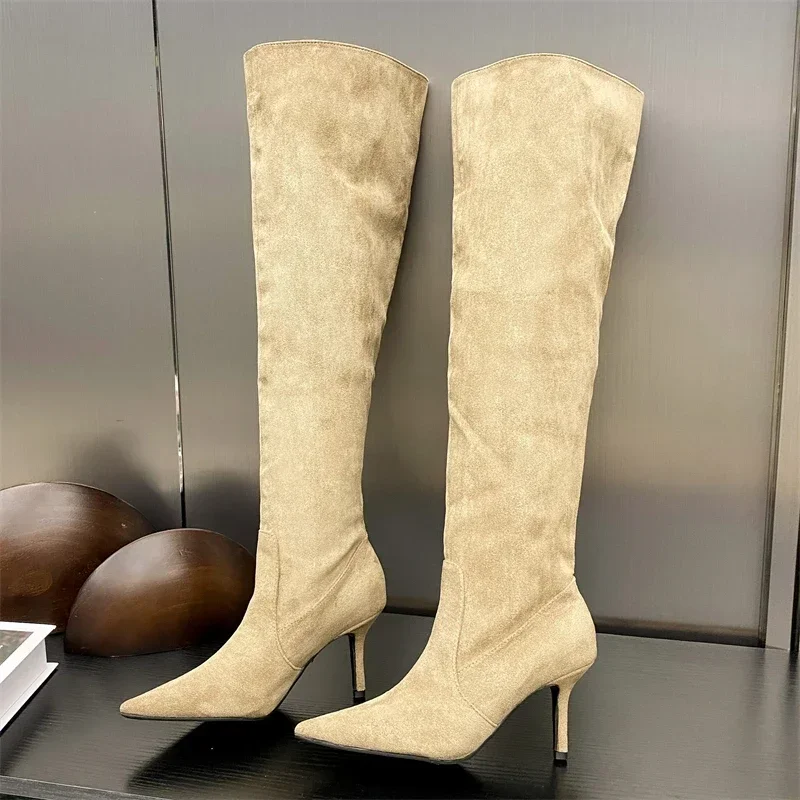 2025 Autumn Winter Sexy Thin Heels Knee-High Boots Women Pointed Toe Party Prom Ladies Shoes Elegant Long Botas De Mujer