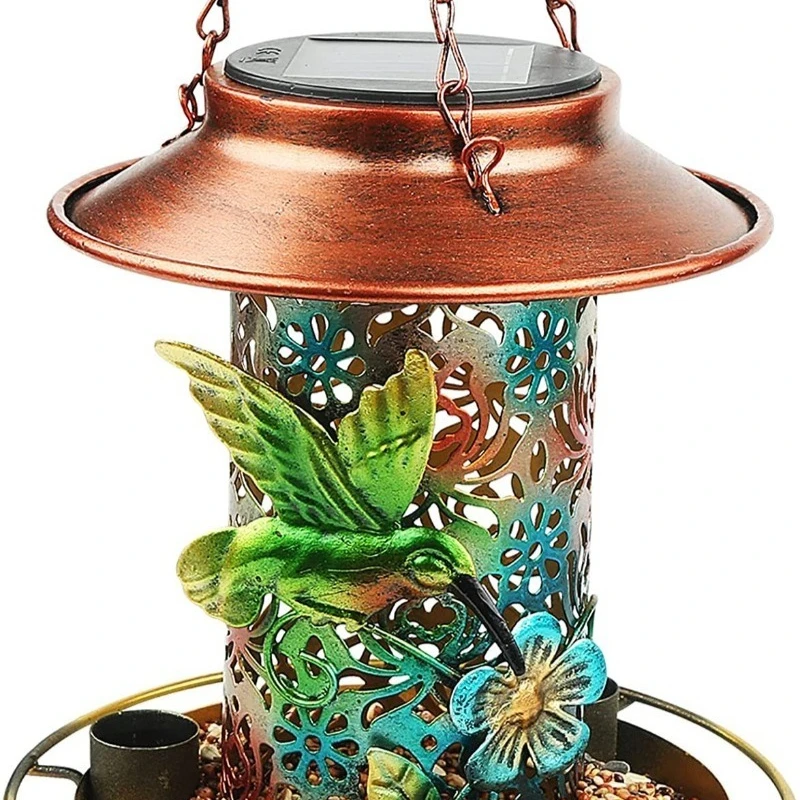 جديد في الهواء الطلق حديقة شجرة معلقة ضوء الحديد شنقا الديكور تغذية جهاز تغذية الطيور الشمسية الخفيفة #5