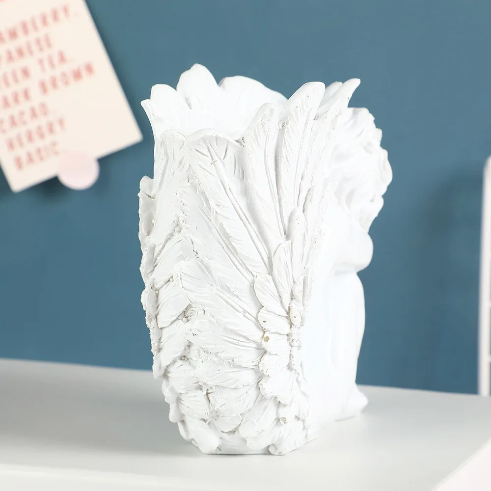 Vintage Cupid Angel Resin Pen Holder Creative Desktop Decor Small Figurine Home Ornament