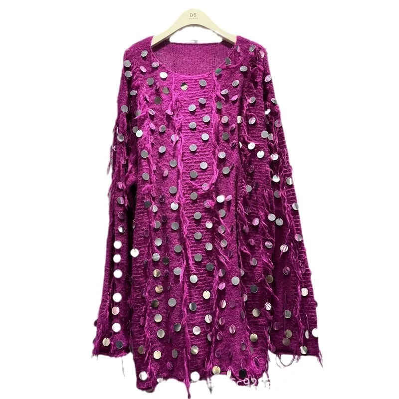 [ZOCI] Women's Heavy Industry Bead Autumn New Loose Western Versatile Sparkling Silk Style