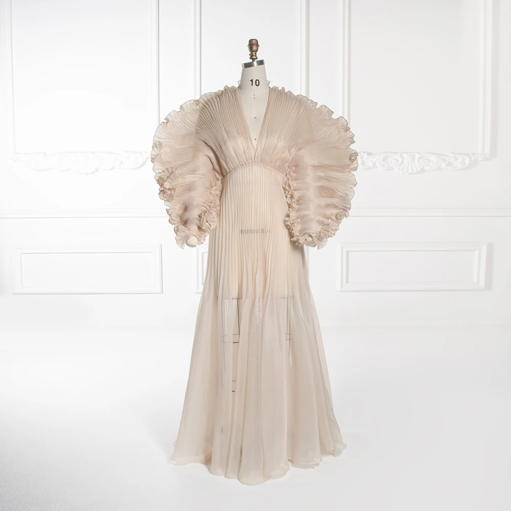 See through Pleated Organza Maternity Dresses for Photoshoot V Neck Pregnancy Gown for Baby Shower