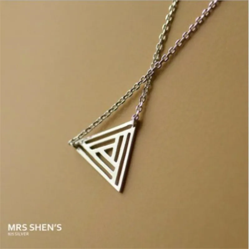 925 Sterling Silver Fashion Jewelry Personality Decorative Women Brushed Hollow Triangle Geometric Pendant Necklaces  XL190