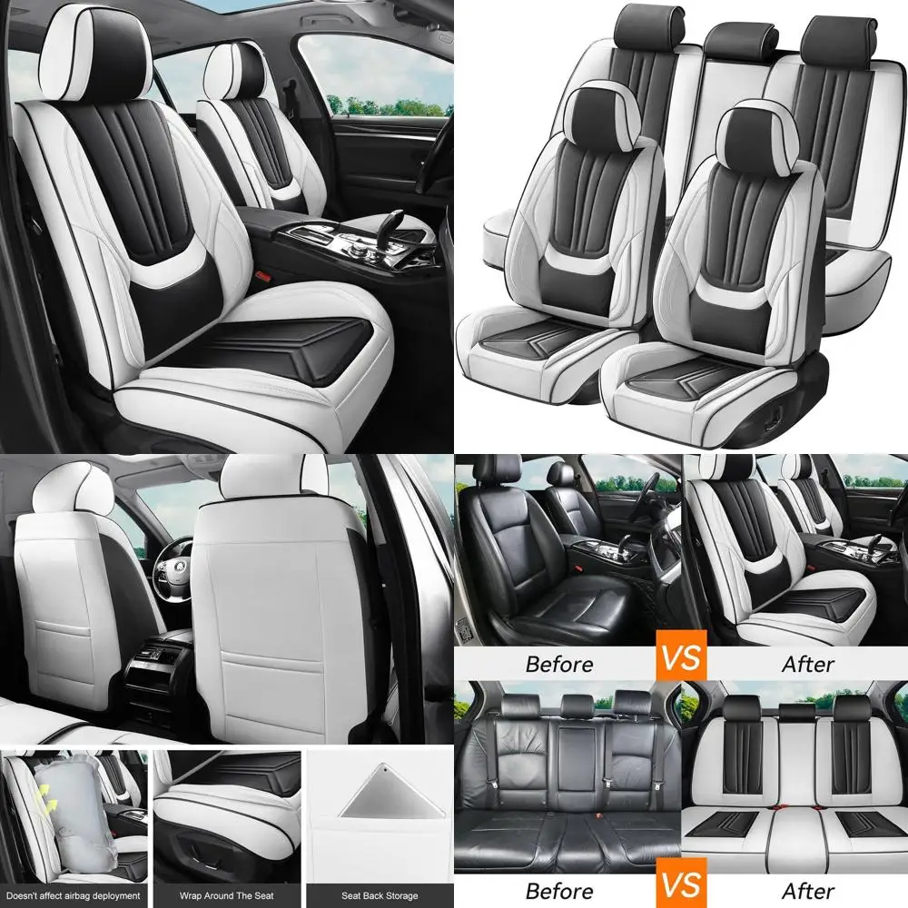 

Чехлы на автомобильные сиденья, полный комплект, белый, черный, роскошные кожаные чехлы на автомобильные сиденья, водонепроницаемые и дышащие чехлы на сиденья, универсальные автомобильные сиденья