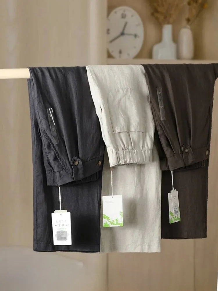 Men's Casual Linen Pants Comfortable Soft Breathable Commuter Versatile Lightweight Business Casual Loose Fit Straight Leg