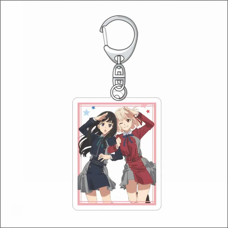 Popular Anime Lycoris Recoil Keychain Acrylic Ornament Inoue Takina Chisato Nishikigi Figures Metal Holder Keyring Fans Gift