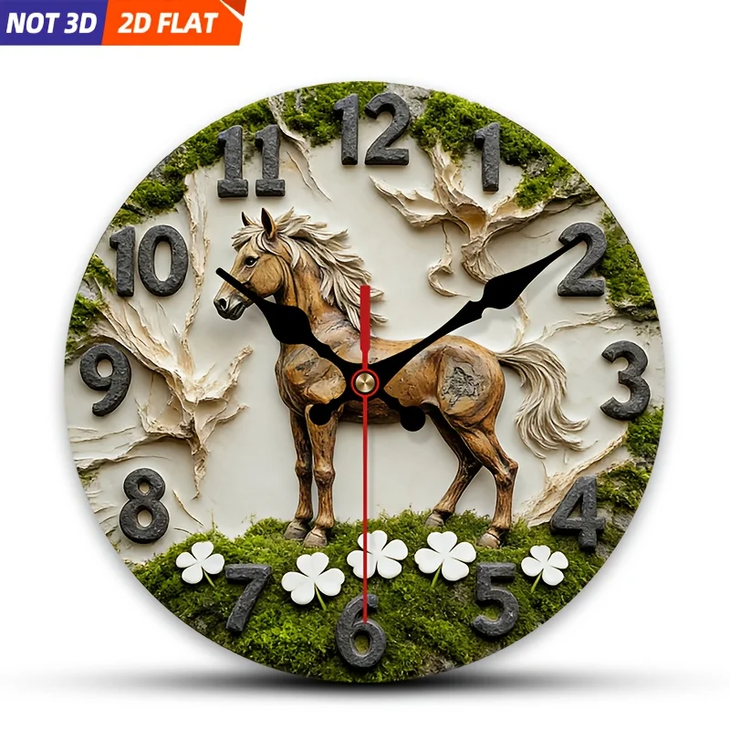 Reloj de pared minimalista moderno con diseño de caballo y bosque, silencioso, sin tictac, redondo, adecuado para dormitorios, salas de estar, 1 unidad