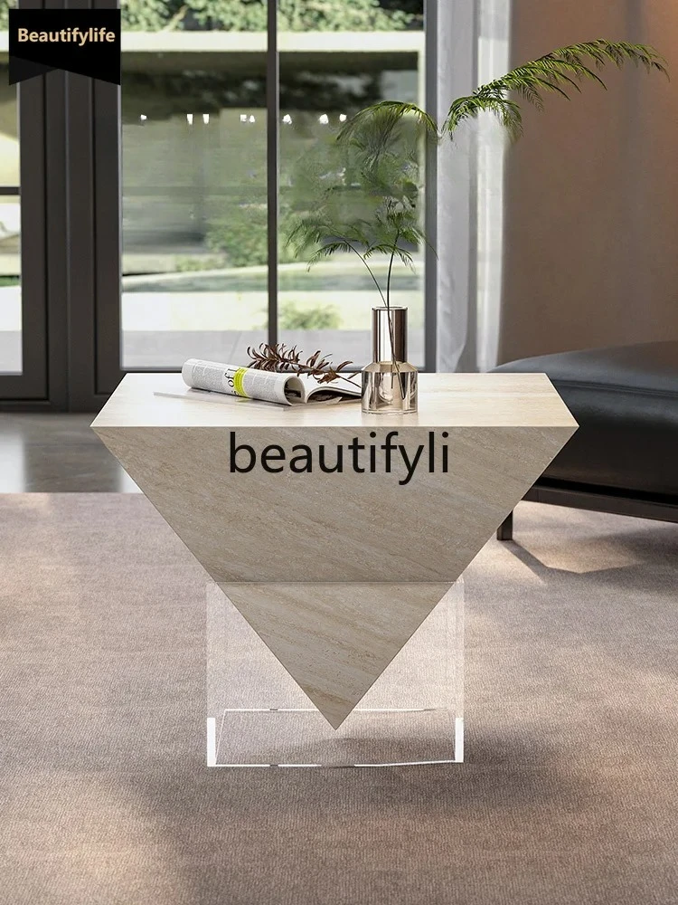 

LJYTravertine Coffee Table High-End Suspended Mid-Century Style Designer Living Room New Small Coffee Table