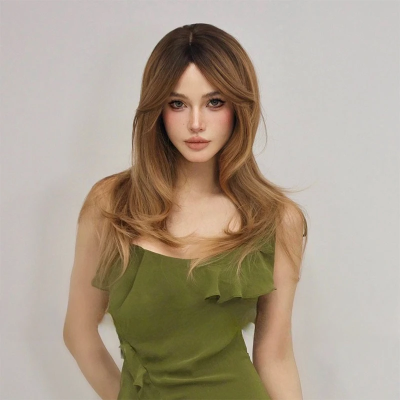 أوروبا والولايات المتحدة الأكثر مبيعا شعر مستعار طبقات تغيير تدريجي اللون ثمانية أحرف الانفجارات متوسطة طويلة الشعر موضة الشعر ر #2