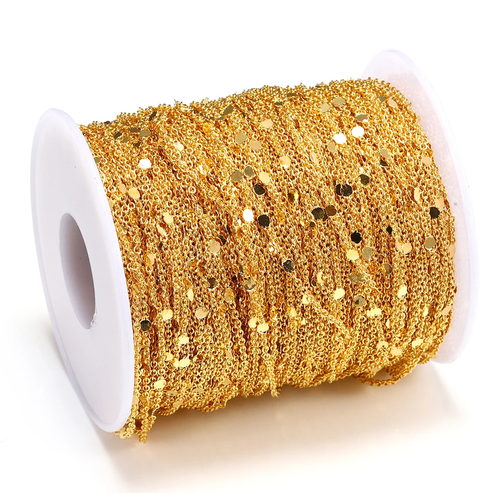 1-10M/Roll 1.5mm Sequin Link Chain 4 Colors Copper Body Chains for Jewelry Making Supplies Necklace Bracelet Chain DIY Materials