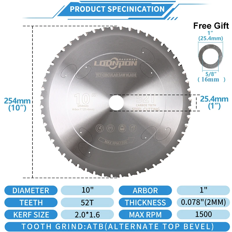 Metal Cold Cutting Circular Saw Blade 254mm/10inch 52T For Aluminum Iron Steel Metal Cutting Disc Metal Cutting Blade