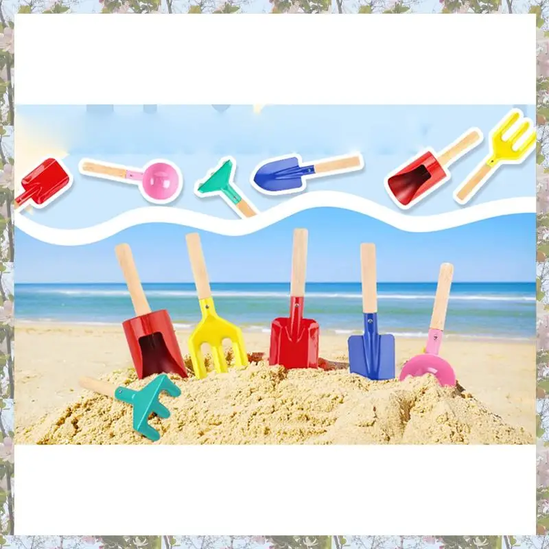 T84C-Gardening Set Metal Garden Tools With Sturdy Wooden Handle,Safe Kids Shovel With Cylinder, Spoon, Fork, Rake