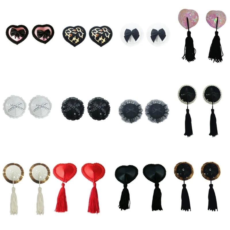 

Shinning Sequins Tassels Nipple Cover Pasties Carnivals Party Reusable Sticky Bras Bowknot Chest Stickers for Women