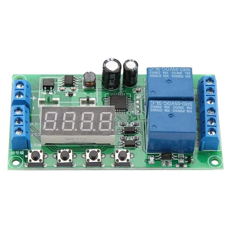 

YF-7 Dual Channel Delay Relay Multifunctional Pulse Trigger Cycle Timer DC 7-30V Delay Time 0.01S-999M 5A