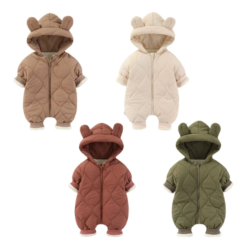 Baby Jumpsuit Long Sleeve Jumpsuit Hooded Snowsuit Newborns Boys Girls Romper Winter Coat Clothes for Infant 0-2 Year