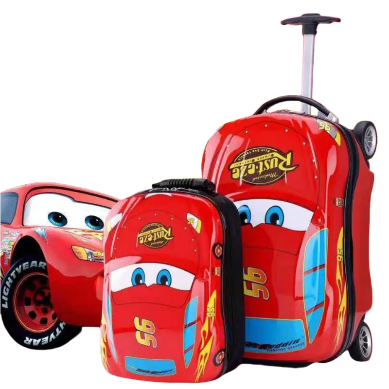 Cars Lightning McQueen animación periférica, caja de carro de coche de moda, mochila de combinación rideable y seatable para niños