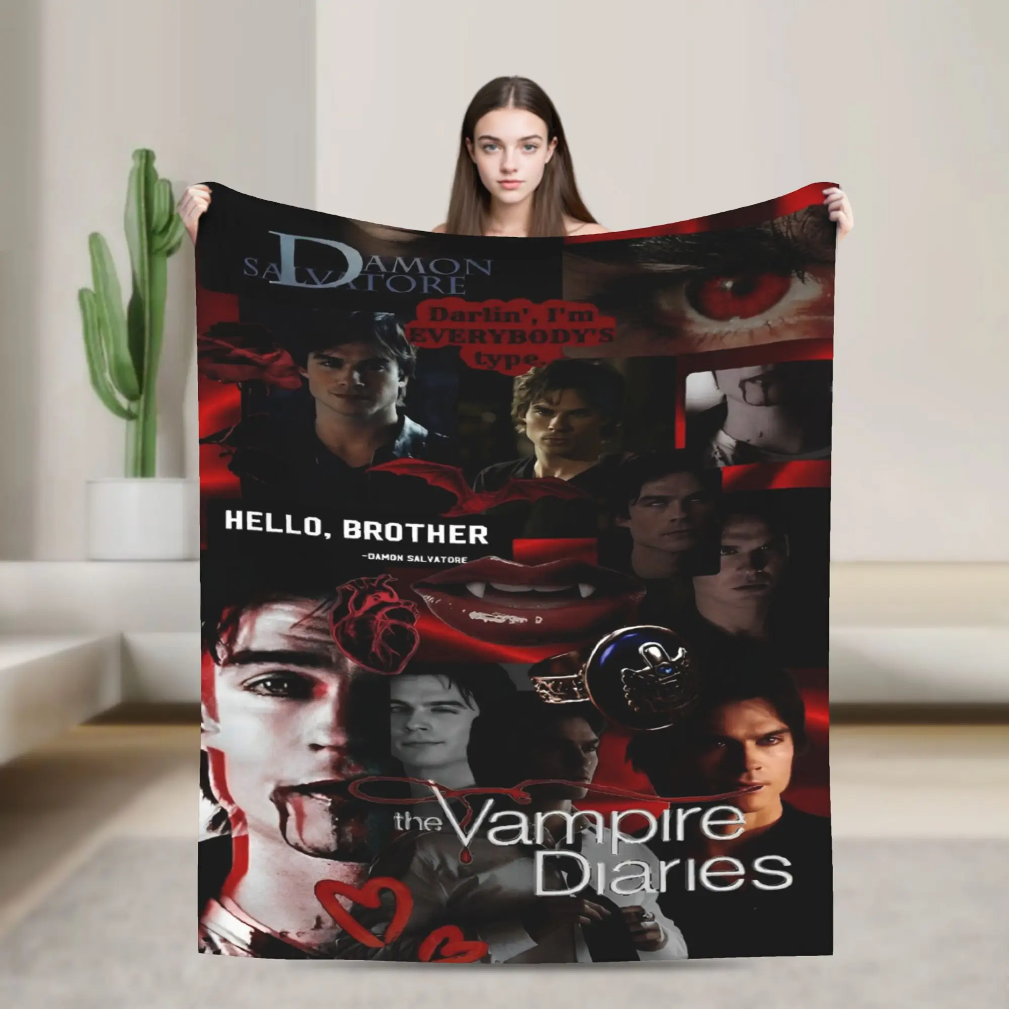 

The Vampire Diaries Damon Salvatore Wool Blankets Tvdaesthetic Customized Throw Blankets for Home Hotel Sofa Bedspread