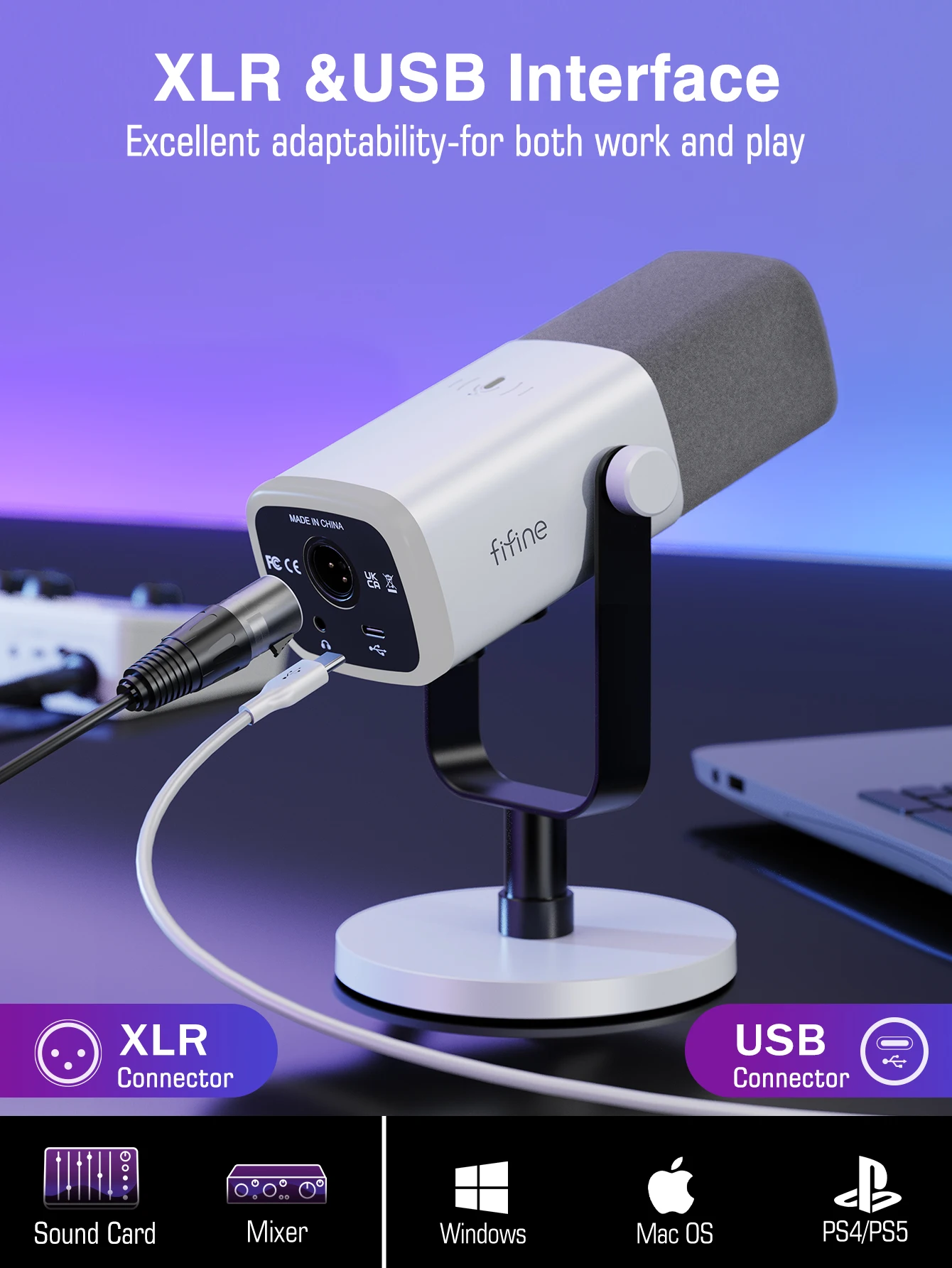 FIFINE XLR/USB Dynamic Microphone with Headphone Jack/RGB/Mute,MIC for Recording Streaming Gaming PS4/PS5 Ampligame AM8W