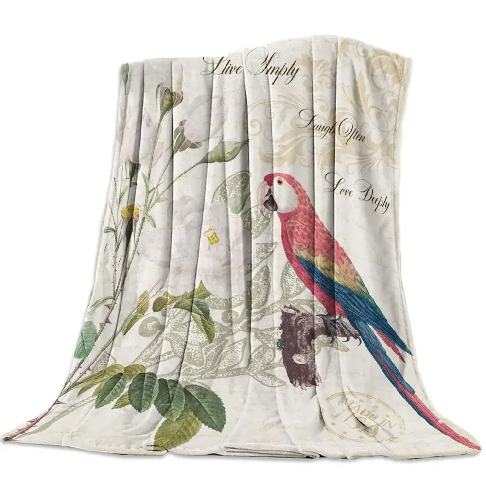 Flannel Blanket for Bed Garden Vintage Flower Bird Butterfly Throw Blanket Portable Soft Blanket Warm Sofa Bed Sheets King Size