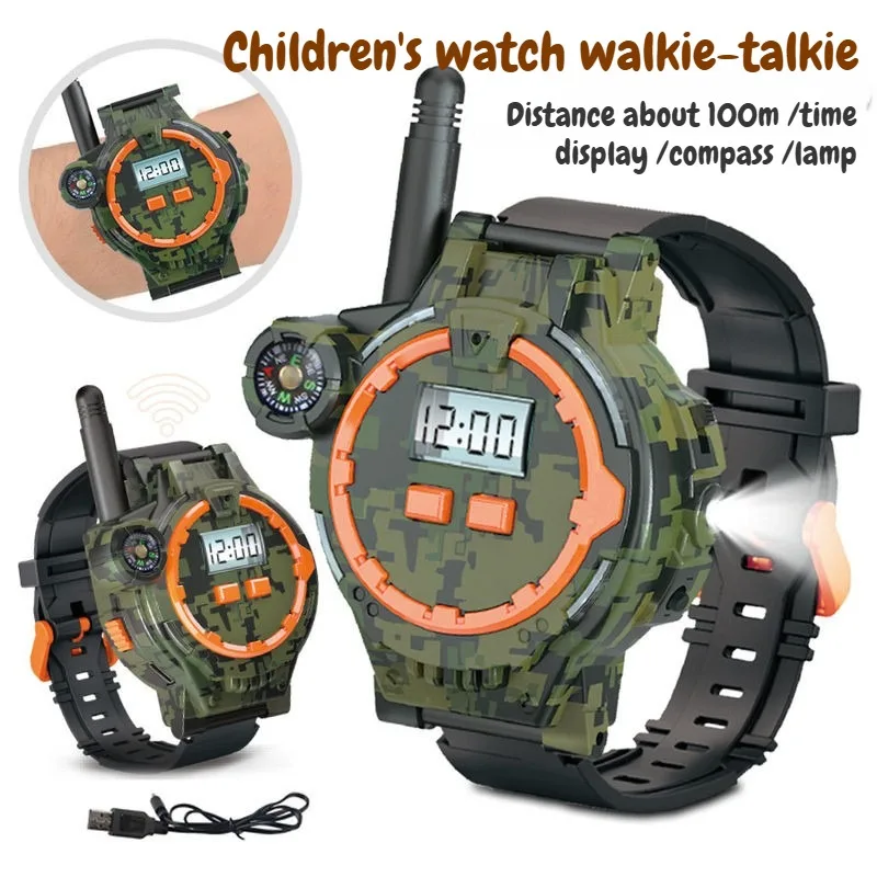 Wireless Camouflage Walkie Talkie Watches Parent-Child Interaction Indoor & Outdoor Use Long-Range Talk Easy USB Charging Gift