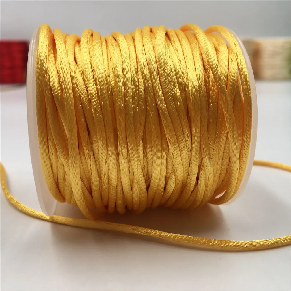 2mm 10-225meters Gold Yellow Rattail Satin Cord Thread Chinese Knot Macrame Bracelet Braided String DIY Tassels Beading Thread