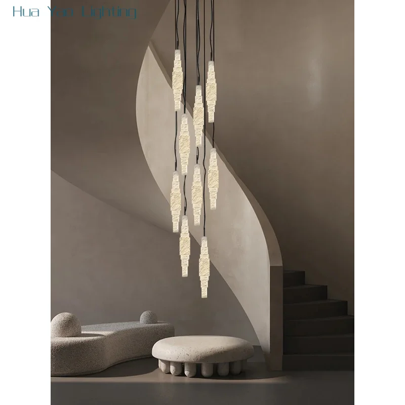 2025 Trendy Luxury Veined Marble Dimmable LED Chandelier Hand-Carved Natural Alabaster Pendant Light For Living Room
