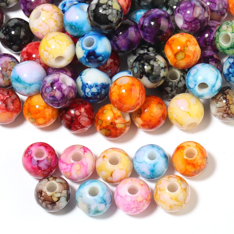 8/10/12mm Multicolor Cracked Round Beads Acrylic Beads For Jewelry Making Loose Spacer Beads DIY Bracelet Phone Chain Supplies