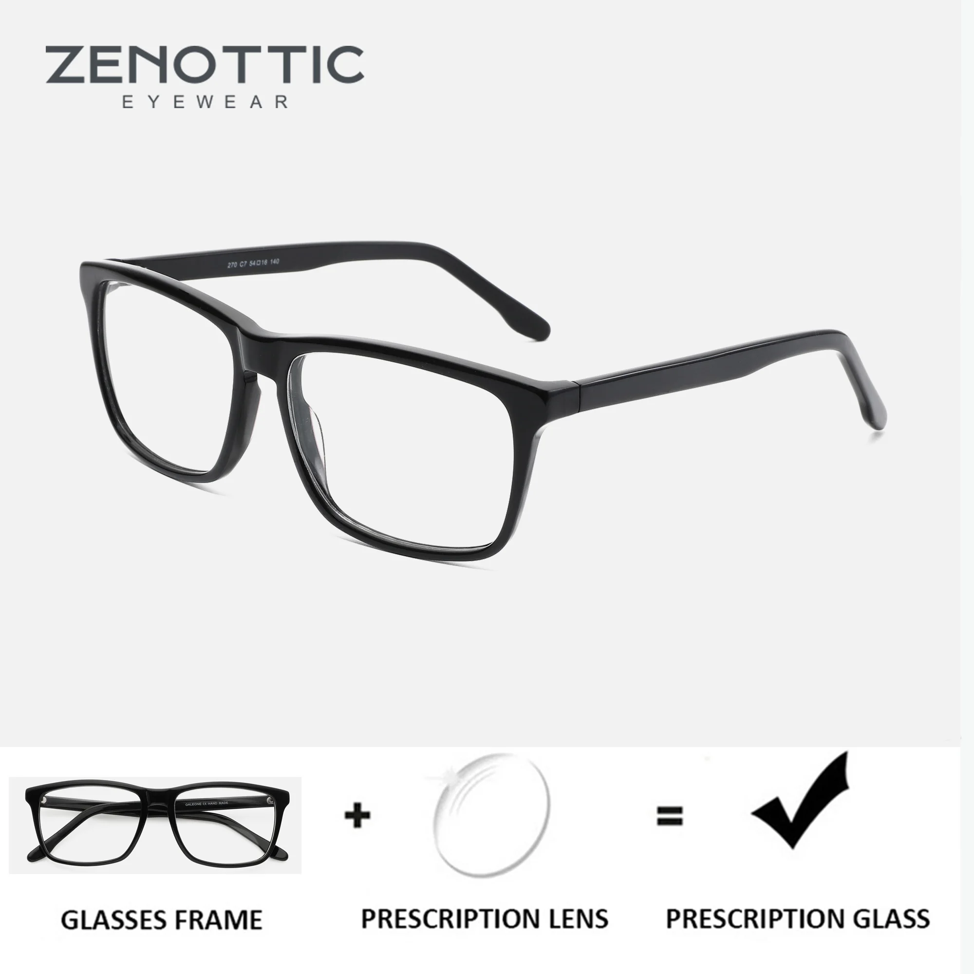 ZENOTTIC Fahion Square Handmade Acetate Prescription Glasses Men Rectangle Eyewear Retro Bright Black Optical Eyeglasses