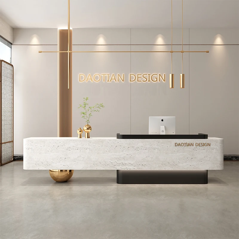 Kaufen Sie moderne Empfangsschreibtische, Restaurantregale, Firmenregale, einfache Empfangsschreibtische, Design, lange Comptoire Acc Diego, trendige Möbel