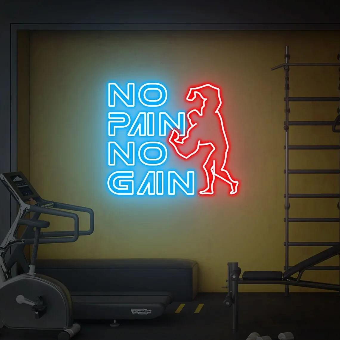 No Pain No Gain Neon Sign, Gym Wall Hanging, Neon Barbell Neon Light Sign For Sports Room, Decor Club, customized neon, gym cust