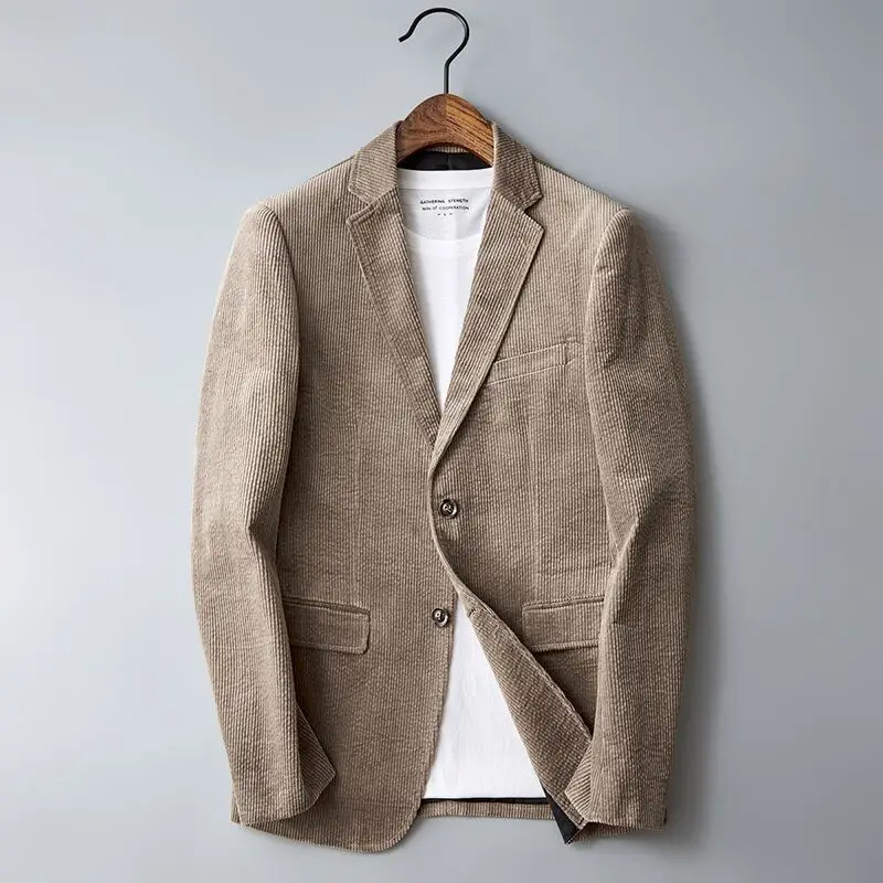 6XL-XS Men High Quality Business Suit Jackets Man Slim Fit Corduroy Notch Lapel Two Buttons Blazers Man Casual Suit One Coat