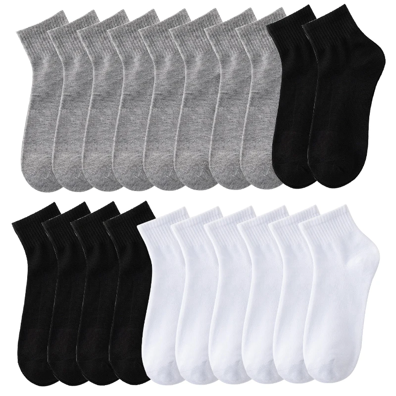 20 Pairs/Lot Men's Business Casual Socks Solid Color Black White Simple Versatile Breathable Cotton Sports Mesh Short Socks