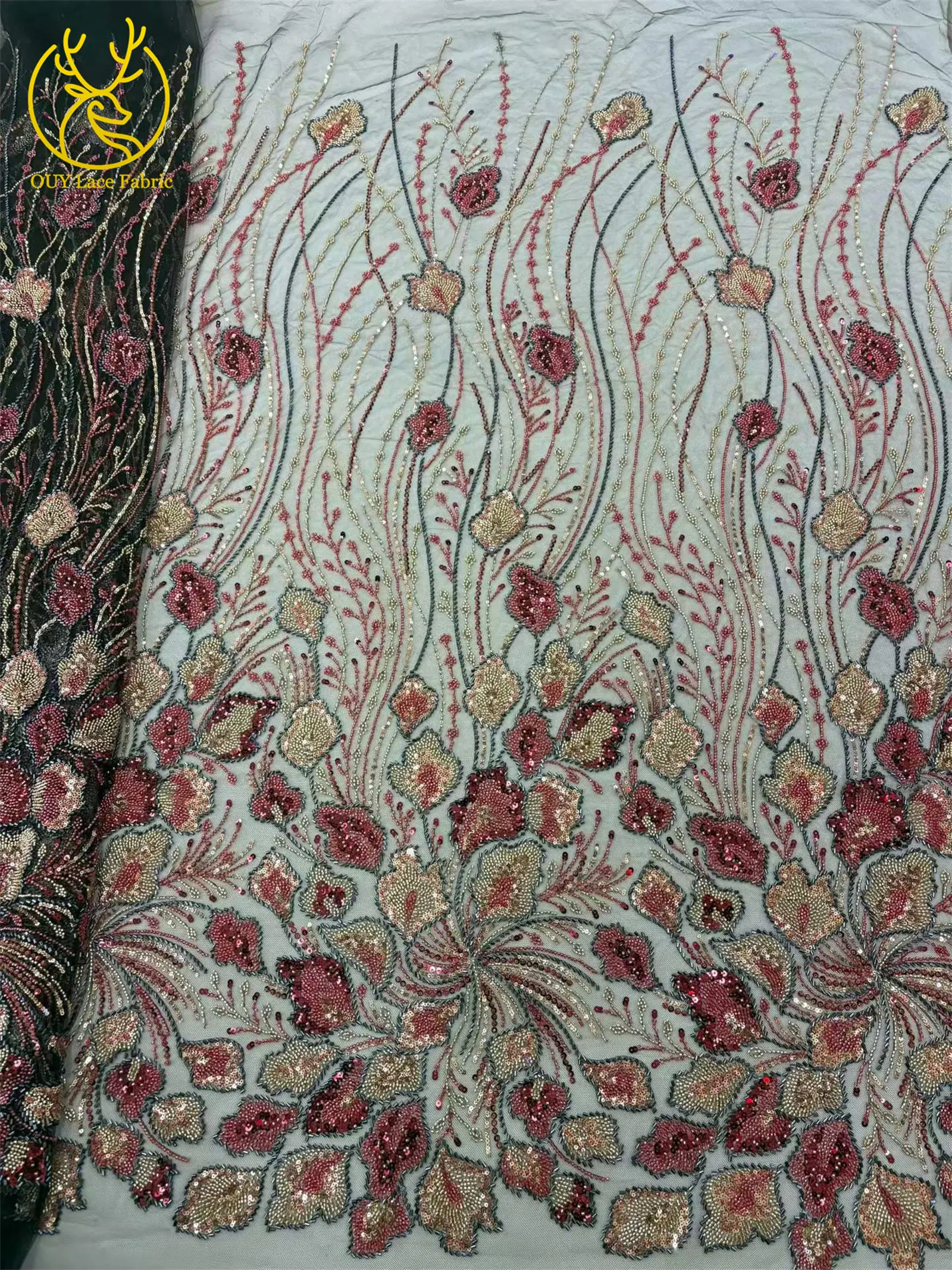 Großhandel Nigerianischer Brautkleid-Spitzenstoff 2026 Luxuriöse Französische Afrikanische Pailletten-Tüllspitze für Hochzeitskleider und Partykleider zum Nähen – Detail 6