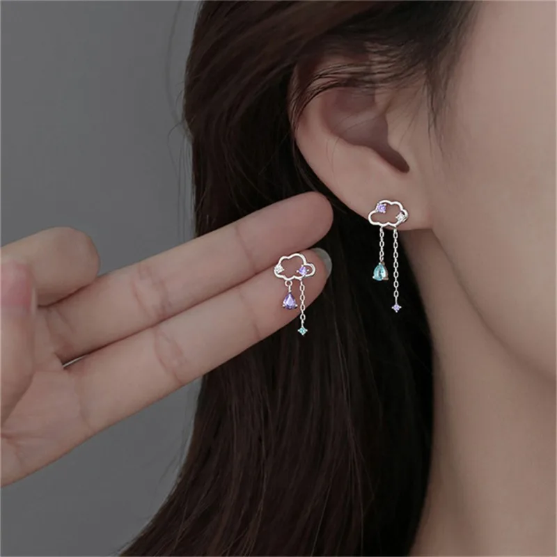 1 Pair of Cloud Shaped Raindrop Earrings Women's Fashionable Simple Asymmetrical Light Luxury Tassel Earrings Daily Matching
