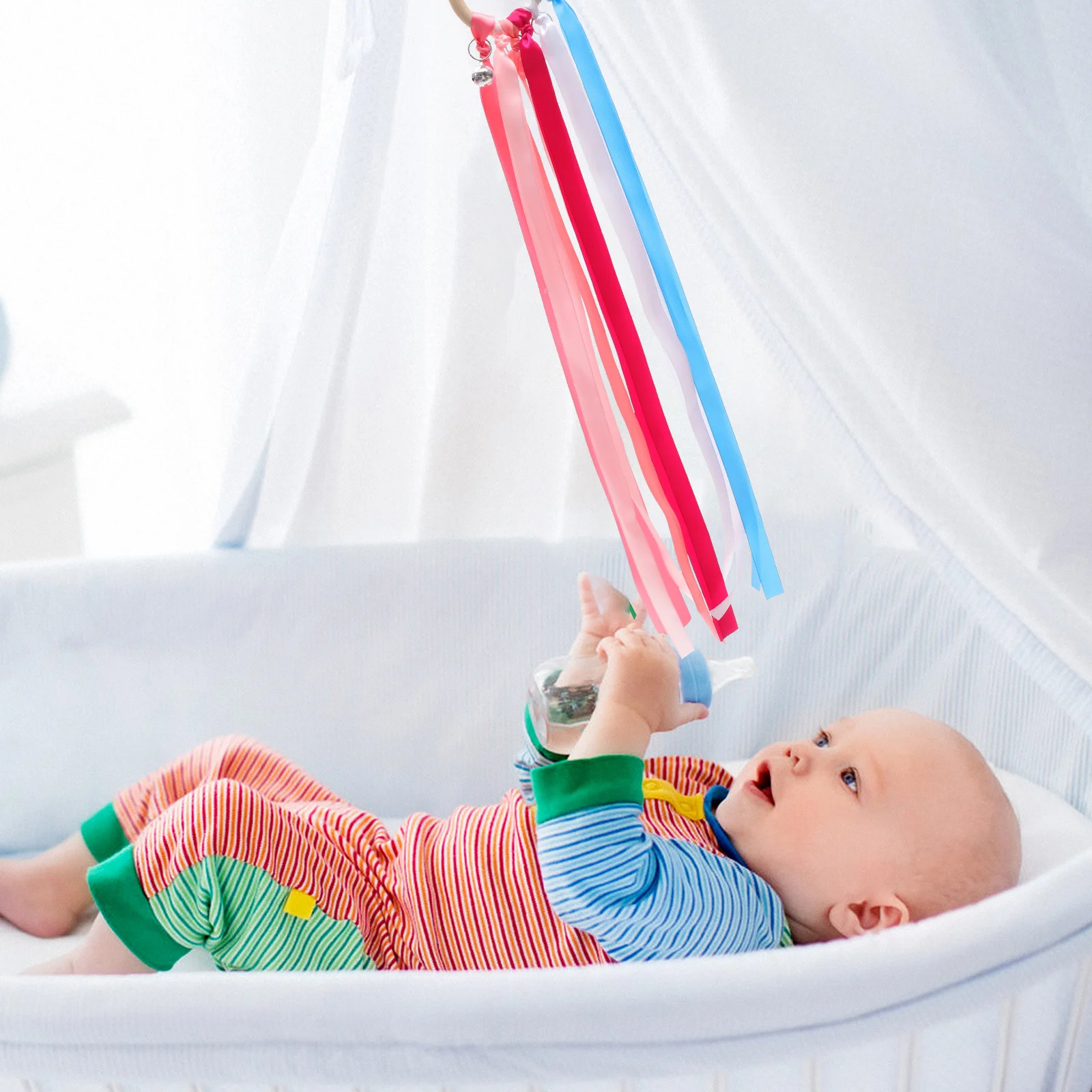 5 pezzi arcobaleno mano aquilone nastro da polso anelli sensoriali per i più piccoli corda da caccia all'aperto performance danza bambini nastro stelle filanti di legno