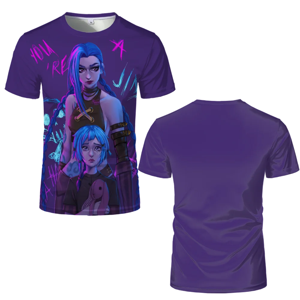 Arcane Season 2 Jinx T-shirts League Of Legends 3D Printing Caitlyn Viktor Street Oversized Tees Casual Holiday Tops Men\'s Gifts