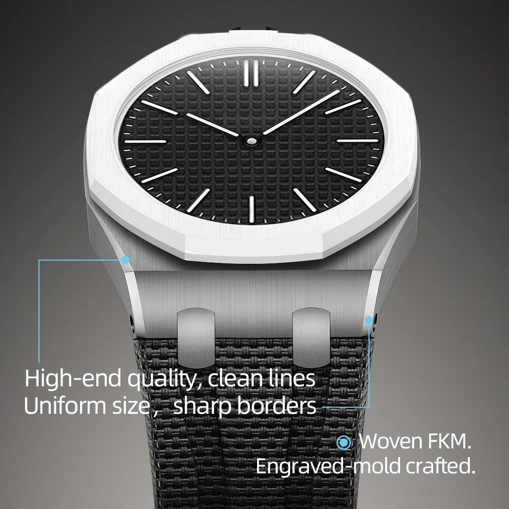 Stainless Steel Case Fluororubber Strap Mod Kit For Swatch x AP Pocket Changer To Wristwatch Bracelet, New Textured Weave Band