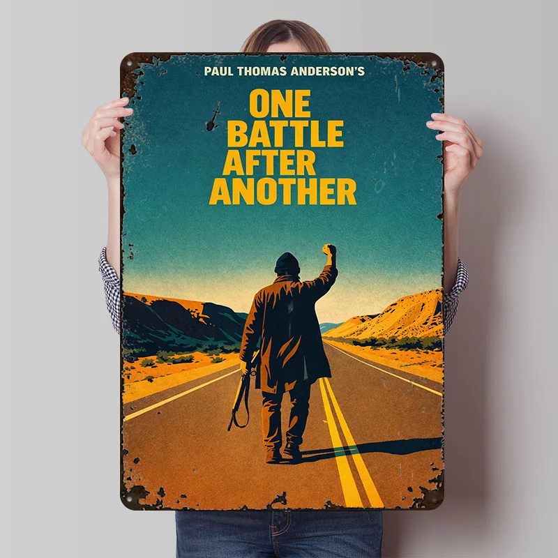 One Battle After Another Movie Tinplate Poster Custom Wall Art Vintage Metal Signs Retro Tin Plaque for Decoration Garage Decor