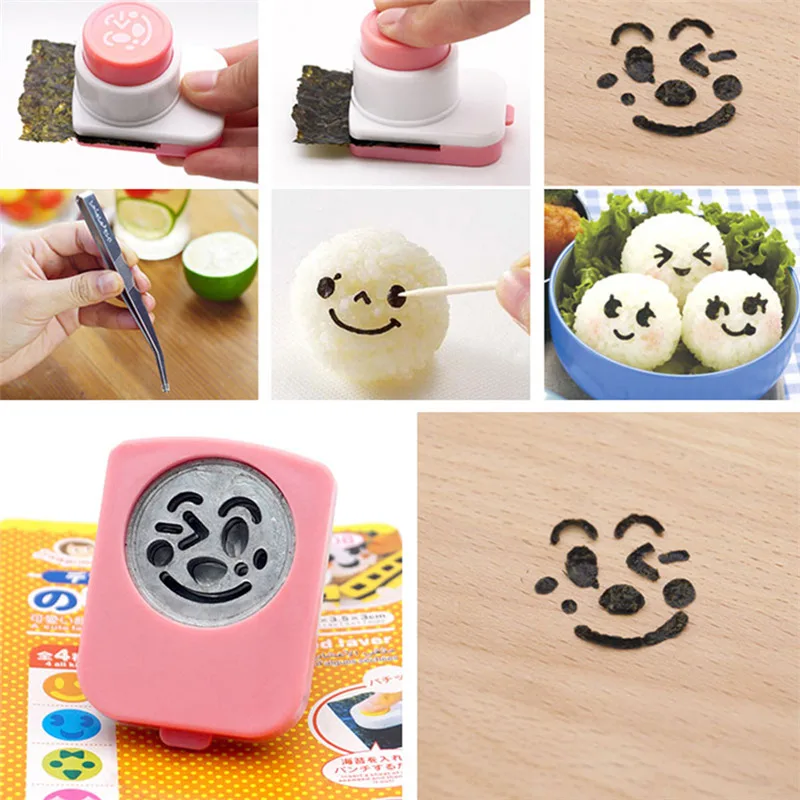 DIY Sushi Tool Seaweed Nori Punch Cutter Smile Face Cartoon Rice Ball Onigiri Mould Kitchen Maker Bento Sushi Decoration