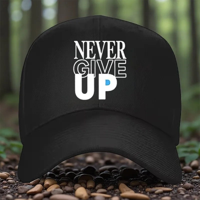 Never Give Up Motivation Graphic Baseball Cap Polyester Outdoor Casual Adjustable Hat for Unisex Adults