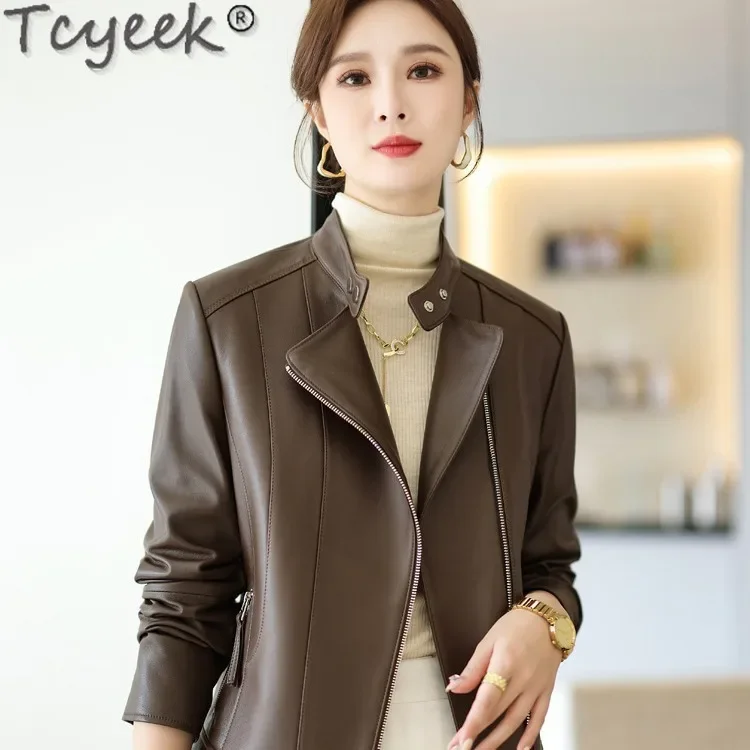 

Tcyeek Genuine Leather Jacket Women Spring Autumn Clothes Sheepskin Leather Coat Women's Motocycle Jackets Куртка Кожаная 2024