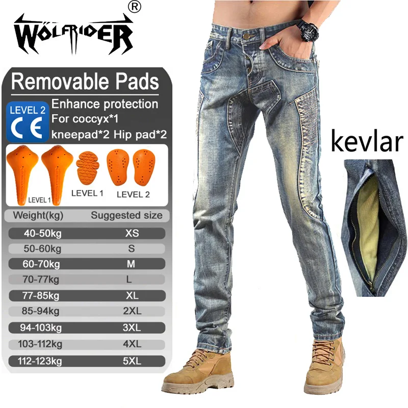 

Кевларовые мотоциклетные джинсы, мужские арамидные защитные брюки, защита от падения, снаряжение для езды по бездорожью, Южная Корея, Япония, ретро-стиль